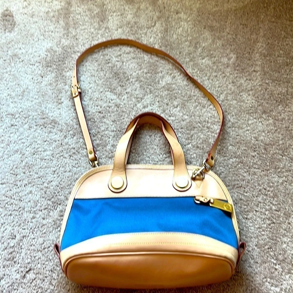 DOONEY & BOURKE blue leather and canvas cabriolet dome bag - Picture 3 of 12